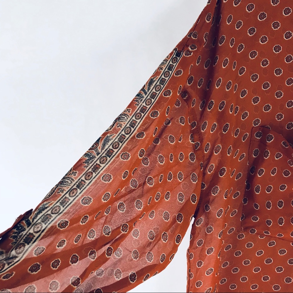 Free People Rust Easy Rider Sheer Blouse Top - Picture 3 of 7